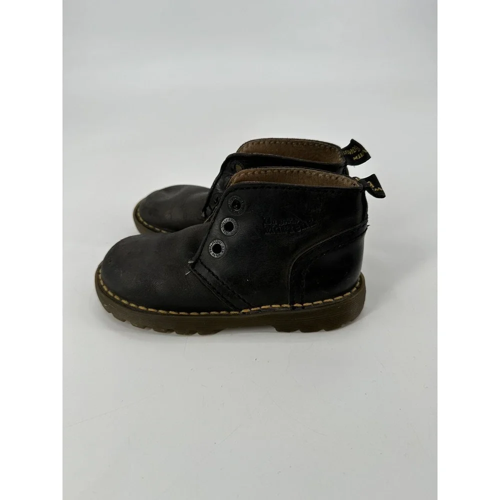VTG Dr Martens 6453 AirWair Black Leather Ankle Boots Kids‎ Sz 9 Made in England